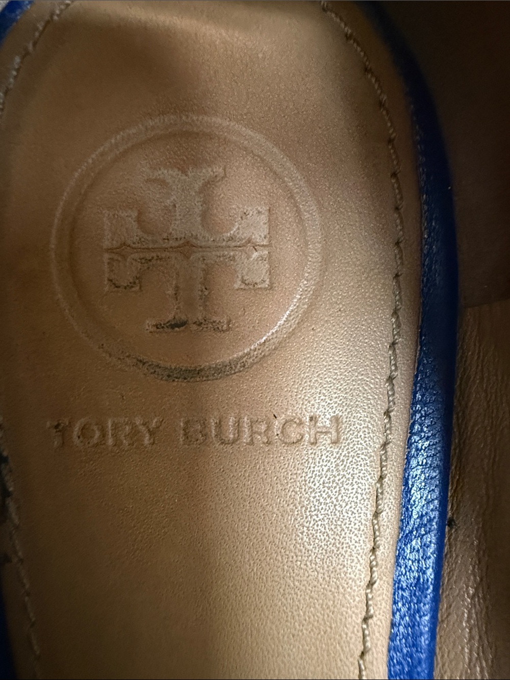Tory Burch Navy Blue Leather Logo Medallion Ballet Flats - Picture 7 of 8